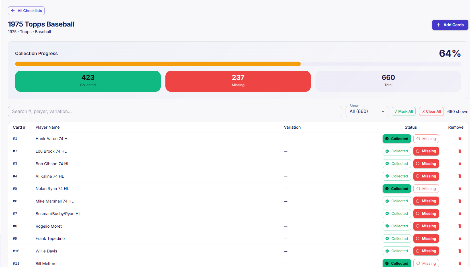 Set Checklists